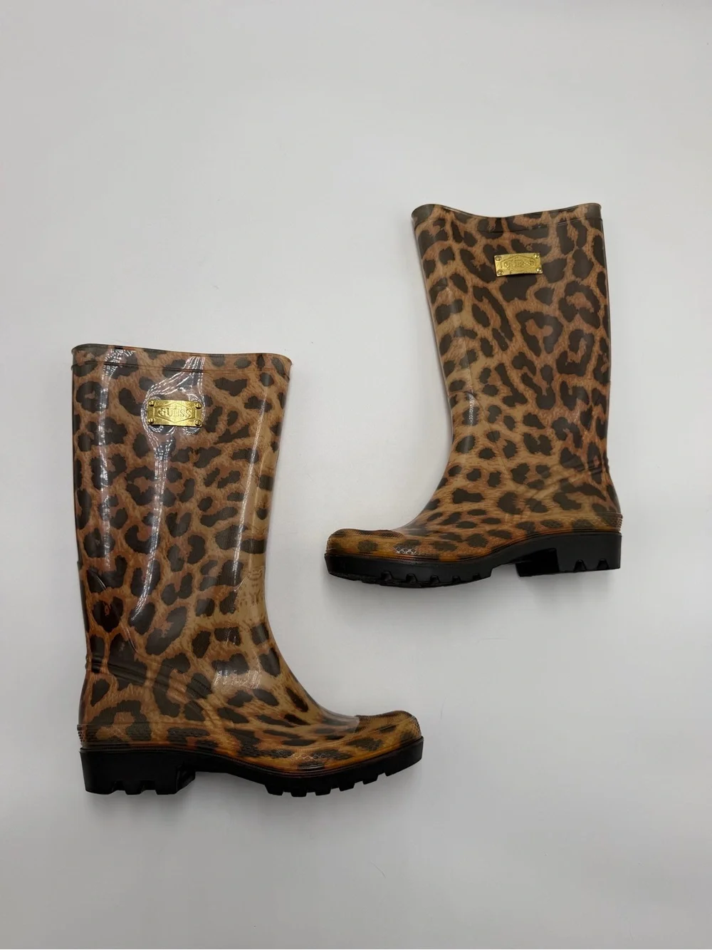 Guess Leopard Print Rain Boots Women’s Size 8 Waterproof Rubber Mid Calf